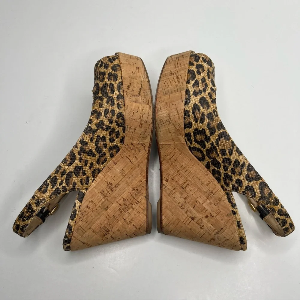 Stuart Weitzman Leopard Print Slingback Cork Wedge Size 7 - Picture 8 of 13
